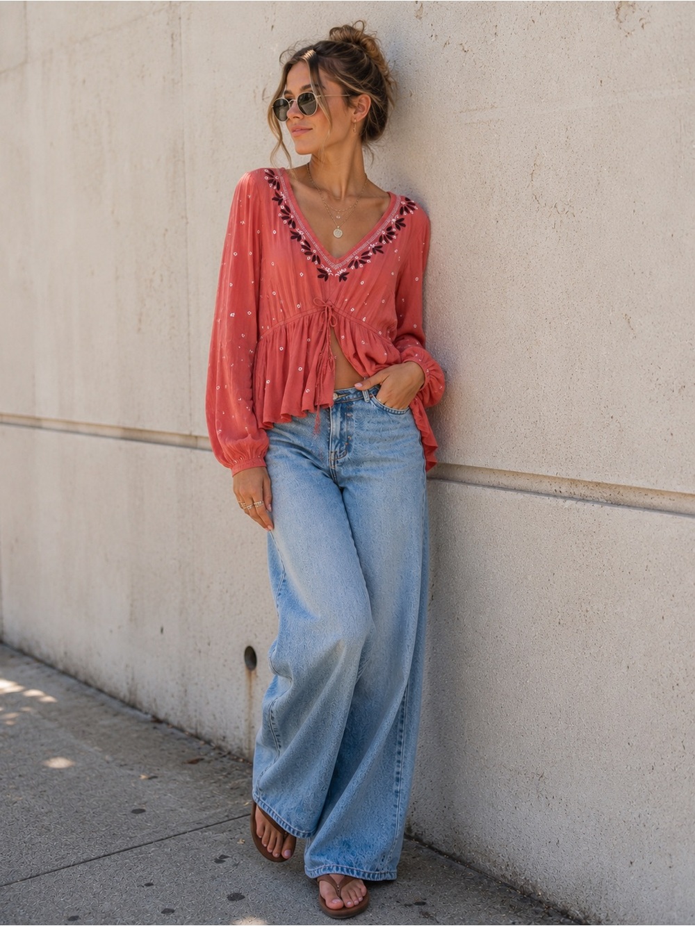 Abercrombie & Fitch Y2K Babydoll V-Neck Blouse - Large